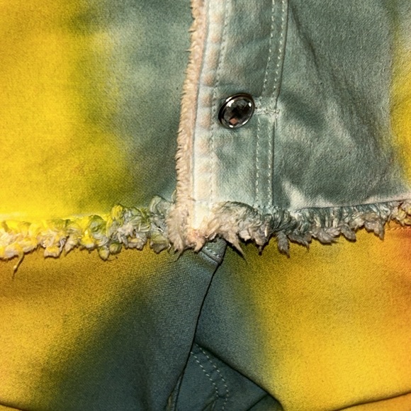 Glory Denim Trucker Jacket Tie Dye  sherpa lined fray hem stretch Size 2X Large - Picture 14 of 17